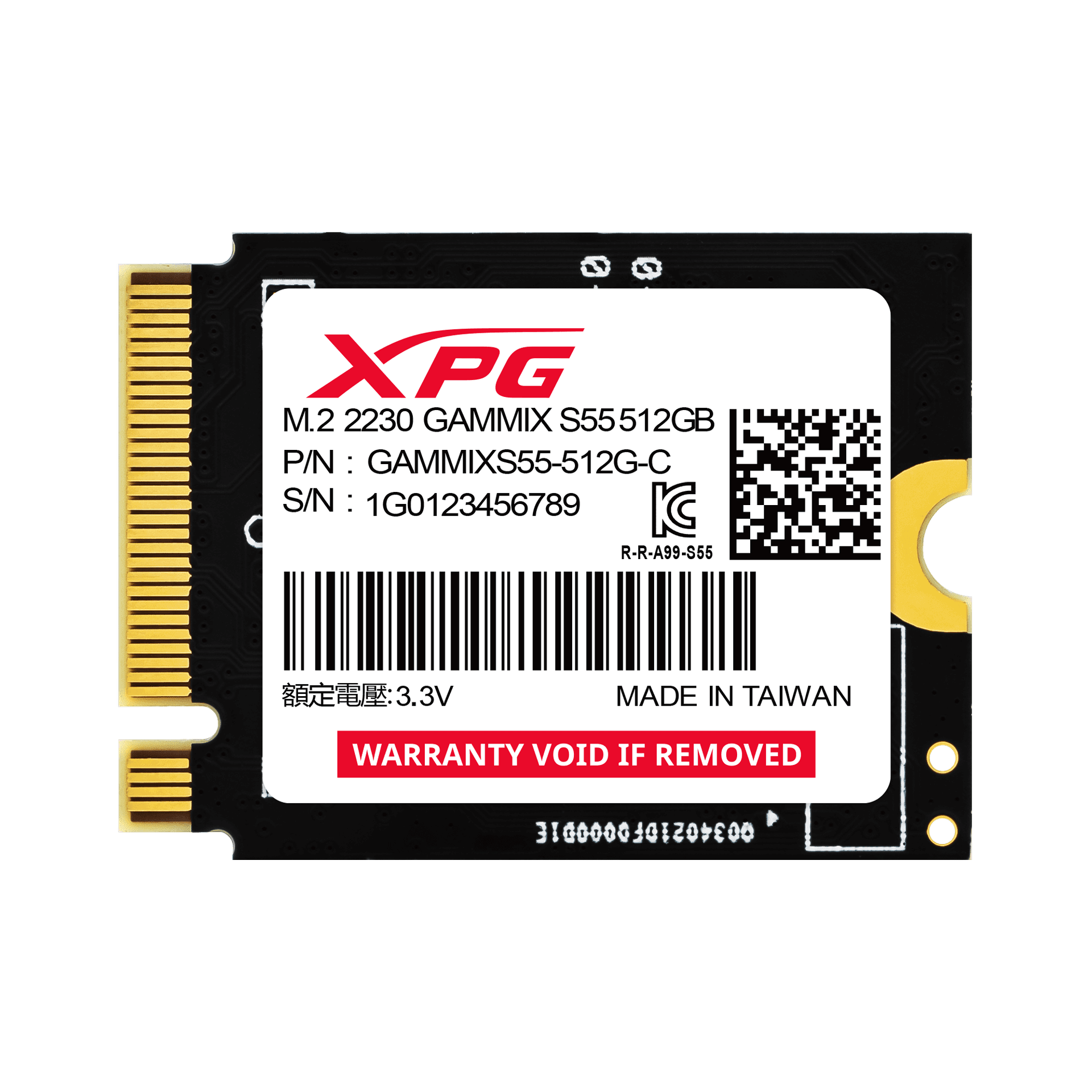 Накопитель SSD ADATA XPG GAMMIX S55, 2000 Gb, PCIe 4.0 x4, M.2 2230, NVMe, R/W 5000/3200, без радиатора