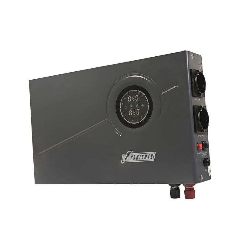 Источник бесперебойного питания/ POWERMAN Smart 1000 INV, black, line-interactive, 1000VA/600W, 140-275V, 2 Euro sockets, external battery 12V from 45Ah to 200Ah (not included), charging current 13A, LCD display, wall-mounted, 410mm x 268mm x 70mm, 10.06 kg.