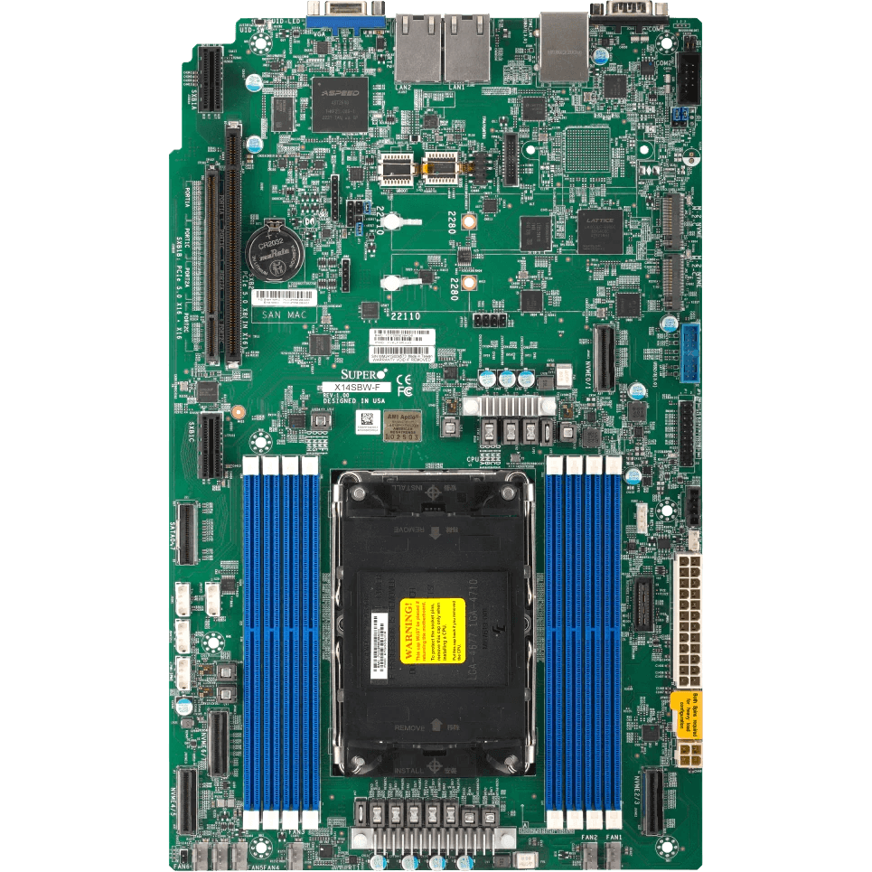 Материнская плата/ MB Supermicro X14SBW-F (Proprietary WIO, 1x LGA-4710, 8x Up to 1TB 6400MT/s ECC DDR5 RDIMM, 8x SATA ports, 1x PCIe 5.0 x8 (WIO-R), 2x PCIe 5.0 x16 (WIO-L), 2x M.2 PCIe 5.0 x2 (M-Key 2280/22110), 2x LAN with 1GbE with Intel®I210)