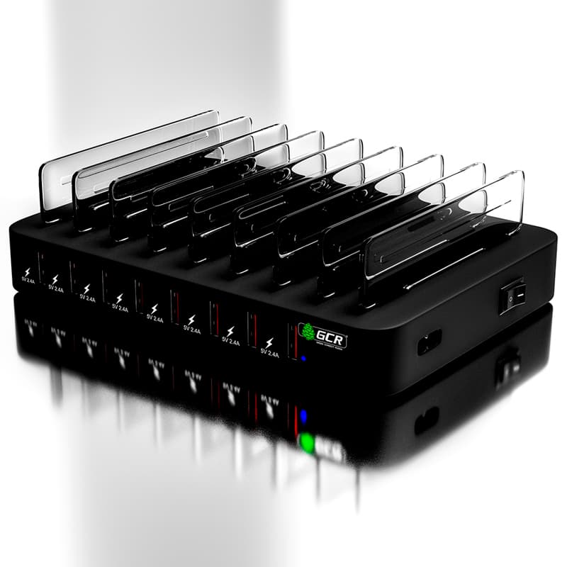 GCR Сетевая зарядка на 8 USB портов, черная