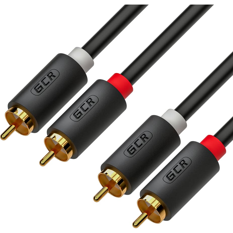 GCR PRO Кабель 2.0m аудио 2 х RCA / 2 х RCA, GOLD, черный