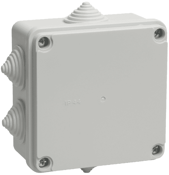 Коробка КМ41234 распаячная для о/п 100х100х50 мм IP55 (RAL7035, 6 гермовводов)