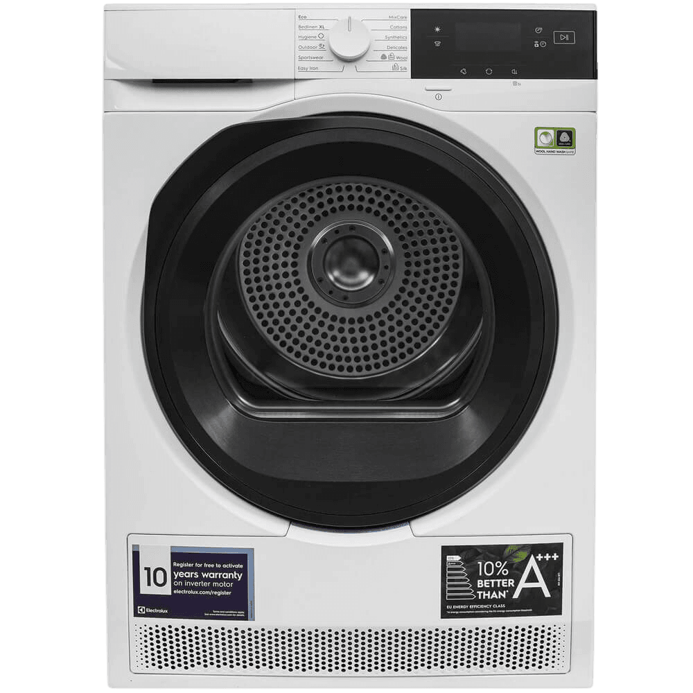 Сушильный барабан ELECTROLUX/ Сушильный барабан с тепловым насосом, Глубина, см: 63.8, Цвет: белый, Максимальная загрузка белья (кг): 8, 12 программ, инверторный мотор,панель управления на английском языке
