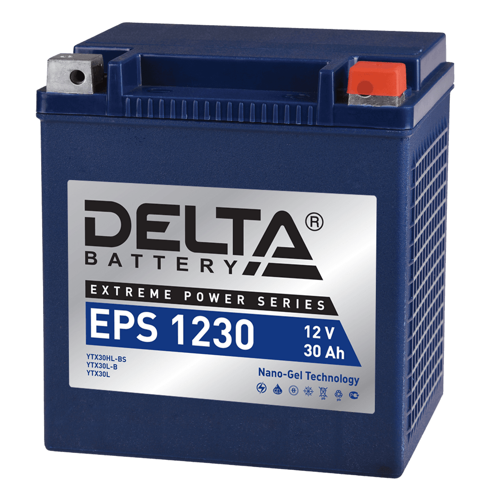 Аккумуляторная батарея Delta EPS 1230 12В/30А·ч, клемма Болт + гайка Ø 6 мм (166х130х175мм (180мм), 9,83кг, Срок службы 5 лет