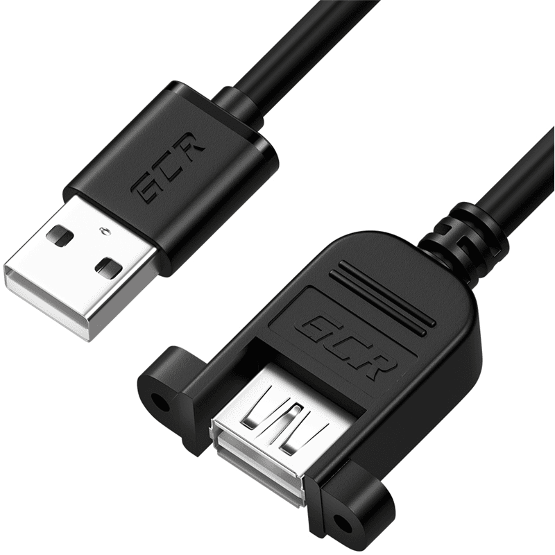 GCR PRO Удлинитель PROF 1.0m USB 2.0 AM /AF крепление под винт, черный, ферритовое кольцо, медь, экран, армирование, заземление