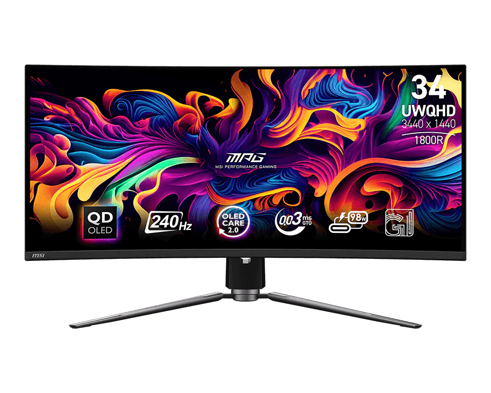 Монитор MSI 34,18" MPG 341CQPX QD-OLED 1800R, 21:9, UWQHD, 0,03ms, 240Hz, HDMI, DP, USB-C, HAS