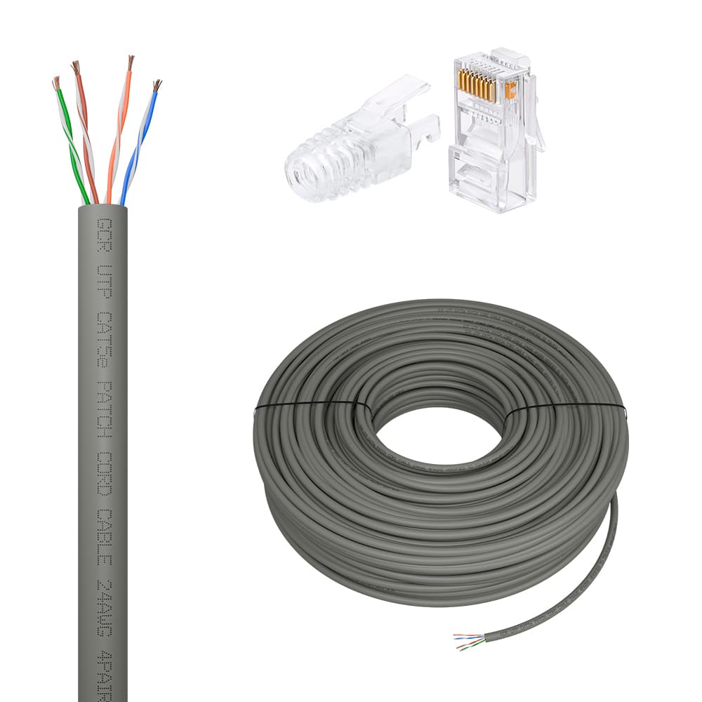 GCR PRO Кабель LAN DIY витая пара 50m в бухте, UTP кат.5e, CCA многопроволочный, cерый + Коннектор RJ-45 8p8c сборный 20шт., GCR-56972