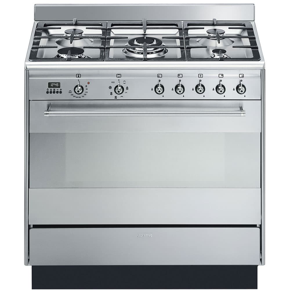 Варочный центр SMEG/ Отдельностоящий варочный центр SMEG, 90х60 см, Classica, газовая варочная панель, 5 конфорок, электроподжиг, газ-контроль, электрическая духовка, объем 129 л, гриль, энергоэффективность А, цвет нержавеющая сталь