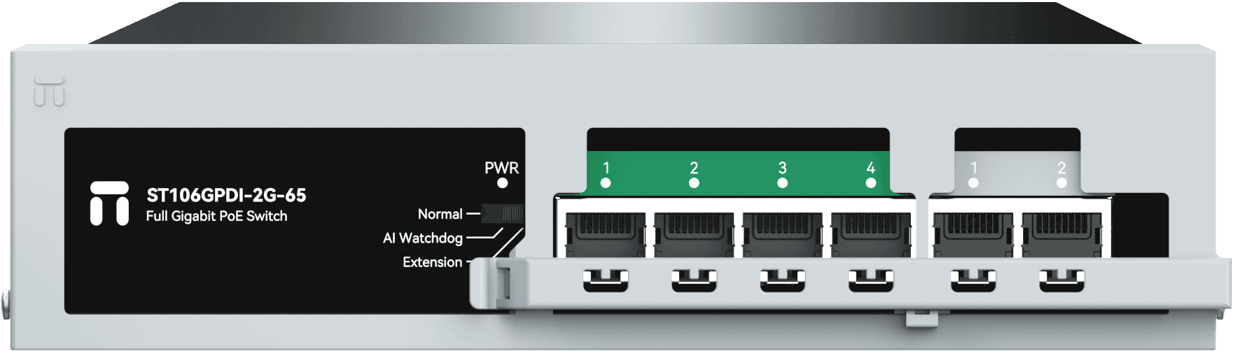 Коммутатор/ Неуправляемый PoE коммутатор Gigabit Ethernet, 4 PoE+ порта 1000 Мбит/с, 2 порта 1000 Мбит/с RJ45 Uplink, БП 65Вт