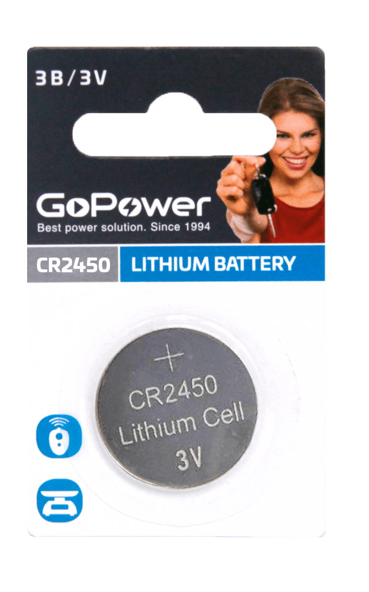 Батарейка CR2450/ Батарейка GoPower CR2450 BL1 Lithium 3V (1/40/2000) (1 шт.)