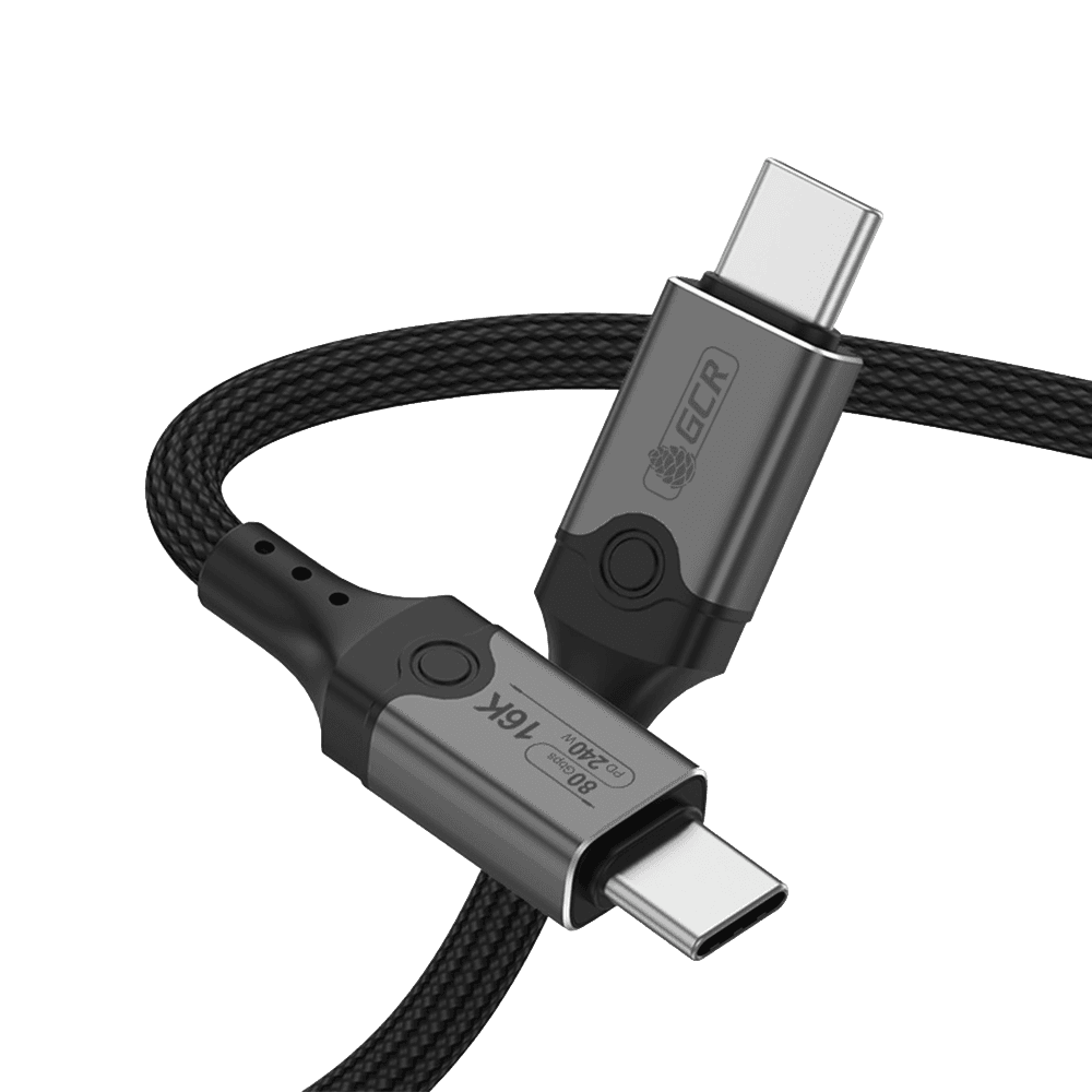 GCR PRO Кабель USB 5.0 Type-C 0.5m, 80Gbps 240W 16K VIDEO, M/M, медь, в оплетке текстиль, черный