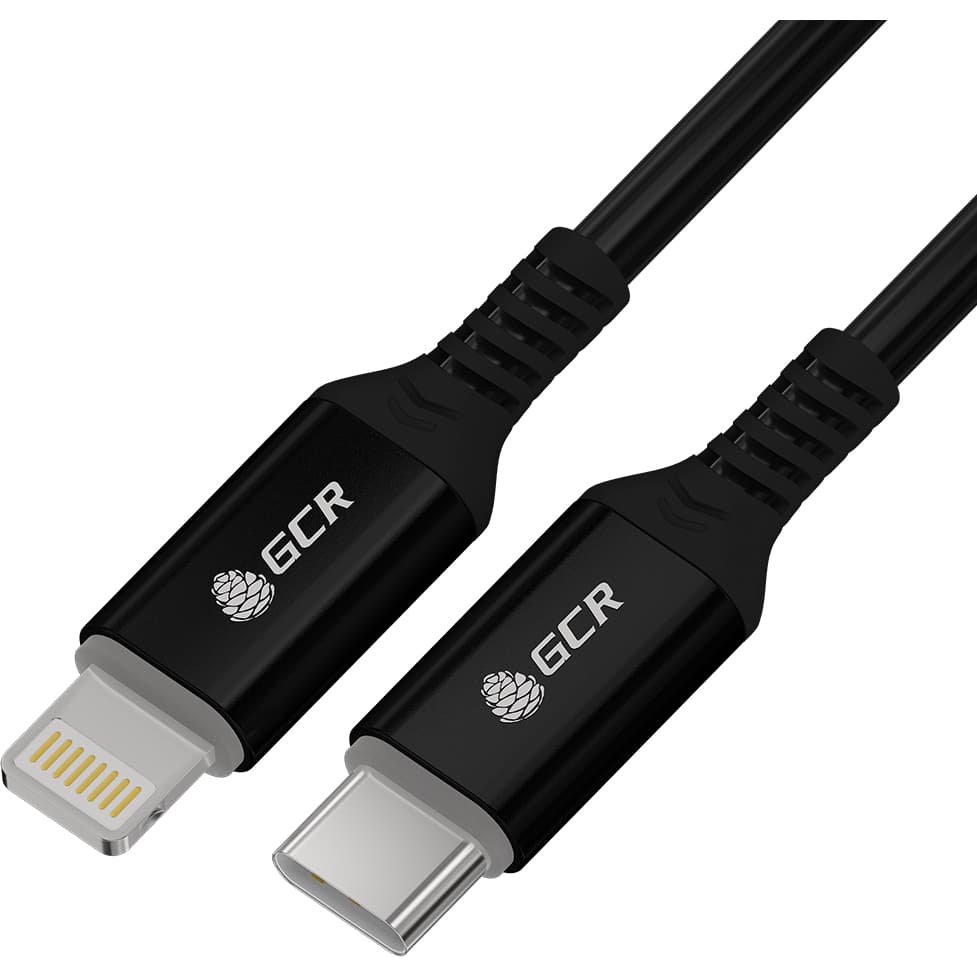GCR PRO Кабель PREMIUM 2.0m TypeC/Lightning MFI POWER DELIVERY 18 W, медь, быстрая зарядка, черный силикон, AL корпус