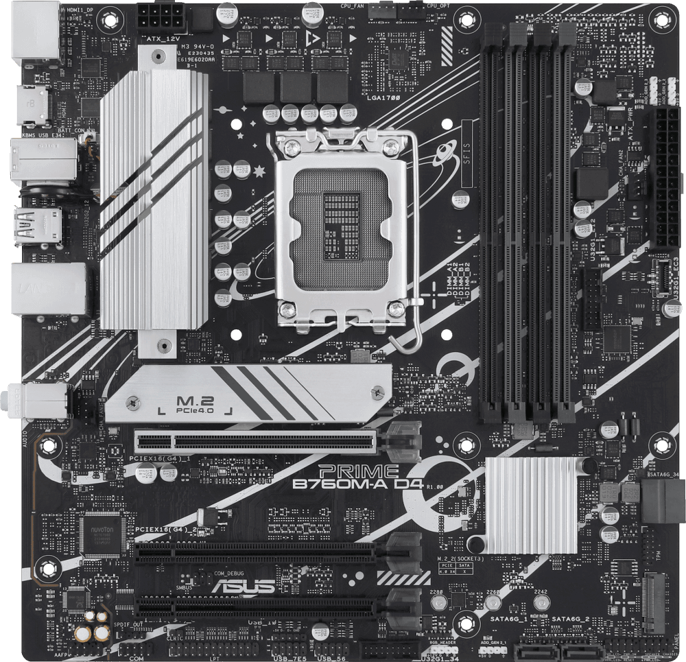 Материнская плата ASUS PRIME B760M-A D4-CSM LGA1700 mATX 4xDDR4 3xPCI-Ex16 2xM.2 DP 2xHDMI 2.5GLAN
