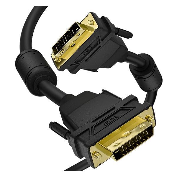 GCR PRO Кабель PROF 5.0m DVI-D, черный, GOLD, медь, ферритовые кольца, 28 AWG, DVI/DVI, 25M/25M, двойной экран