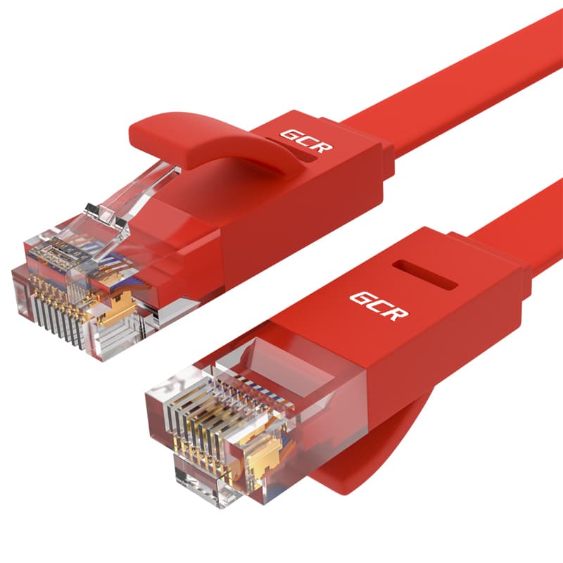GCR Патч-корд LSZH PROF плоский прямой 15.0m, UTP медь кат.6, красный, 30 AWG, ethernet high speed 10 Гбит/с, RJ45, T568B