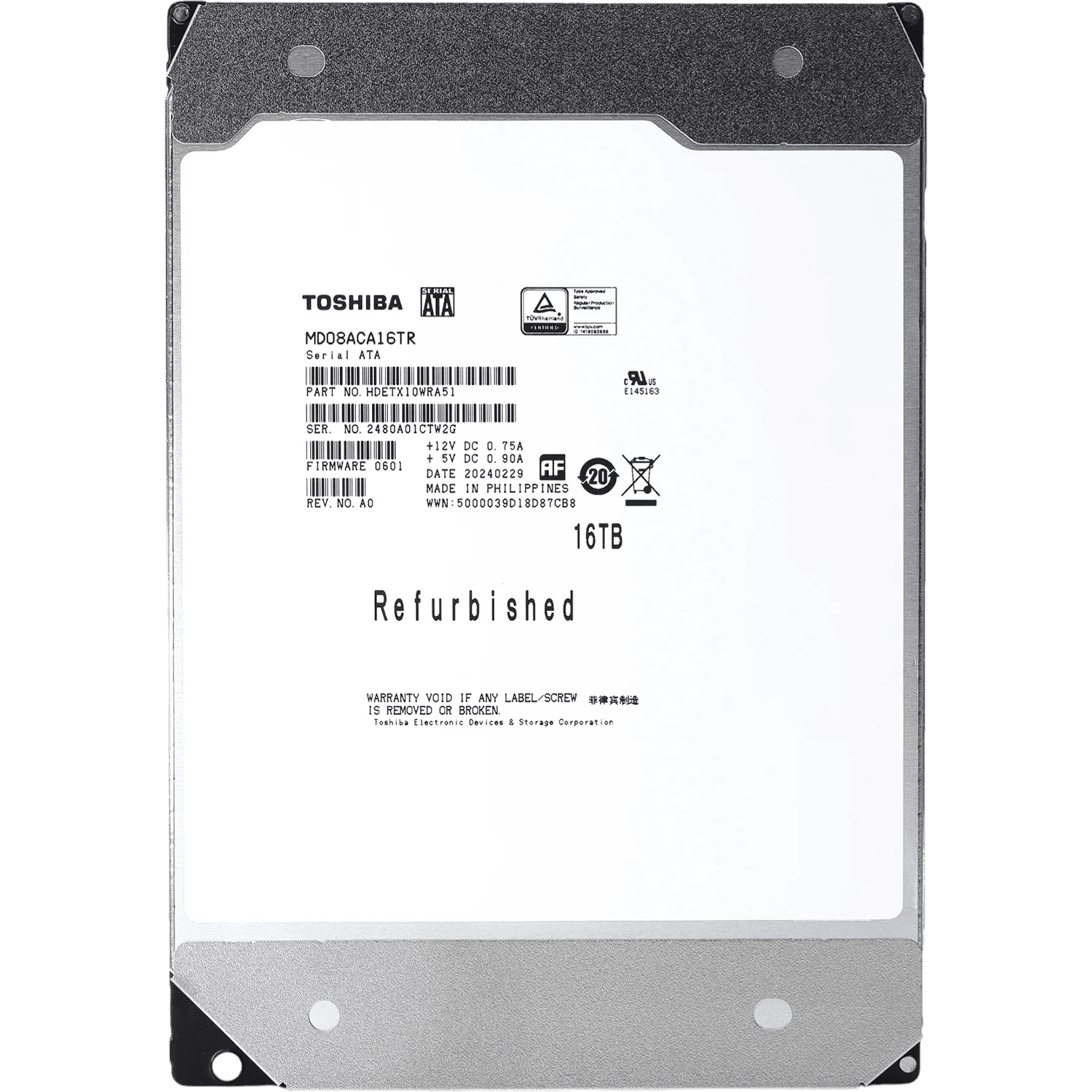 Жесткий диск HDD Toshiba MD08 SATA3 16Tb 3.5" 7200 512Mb OFFICIAL RECERTIFIED 1 year warranty