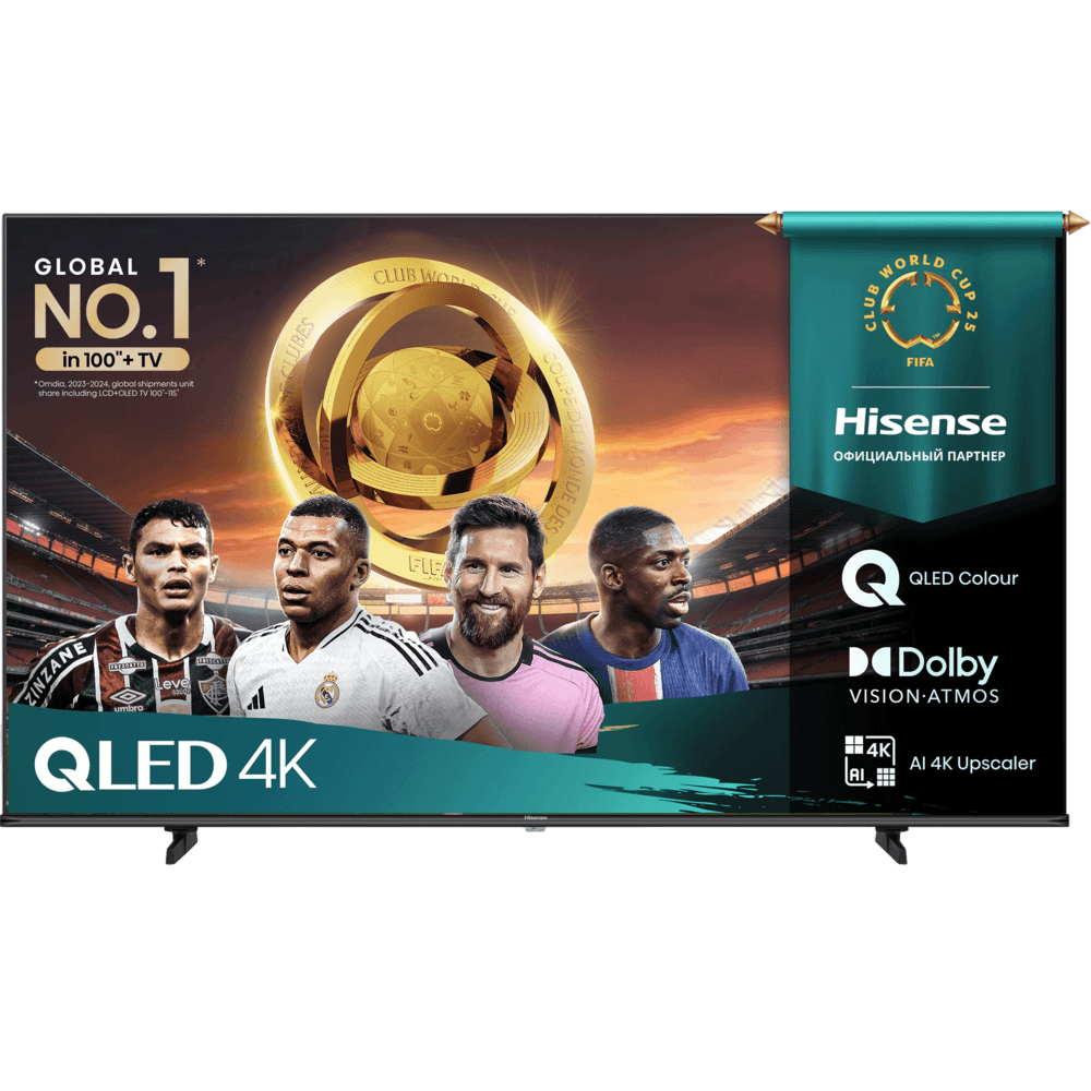Телевизор ЖК 50'' Hisense/ 50", QLED, Ultra HD, Smart TV (ОС VIDAA U9), Wi-Fi, DVB-T2/T/C/S2/S, 2х7W, CI+(1.4), 3хHDMI, 2хUSB, Works with Alexa, Alexa Built-in, VIDAA Voice, Yandex, Black 2025