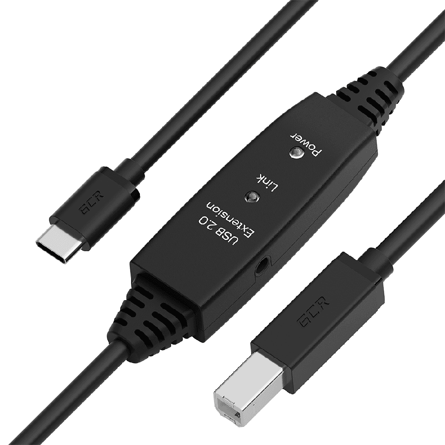 GCR PRO Кабель активный 7.5m Type-C / BM USB 2.0, медь, с усилителем сигнала, разъём для доп.питания, черный, 28/24 AWG