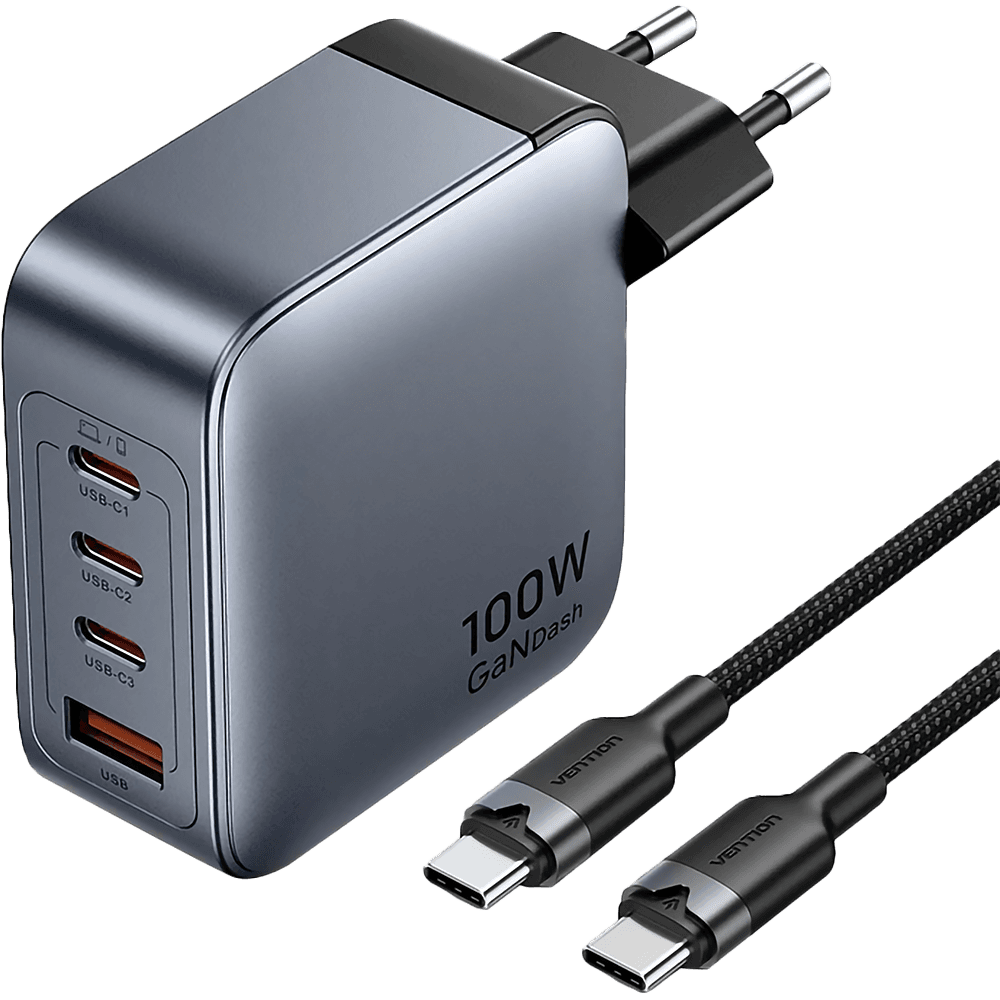 Набор Vention з/у на 4 порта GaN 100W USB (C+C+C+A) и кабель USB-C 5А Серый