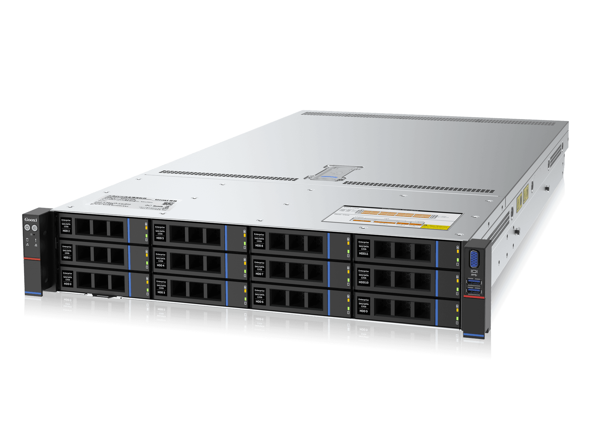 Серверная платформа/ Gooxi SL201-D12R-NV-G3 2U 12 bay server with NVME bp,based on ice lake 1xPCIe 4.0x16; 2xPCIe 4.0x8 2x 2.5" rear SAS/SATA 1300W 1+1 PSU EU power cables