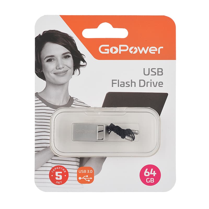 Флеш-накопитель/ Флеш-накопитель GoPower MINI 64GB USB3.0 металл серебряный (1/50/1000)