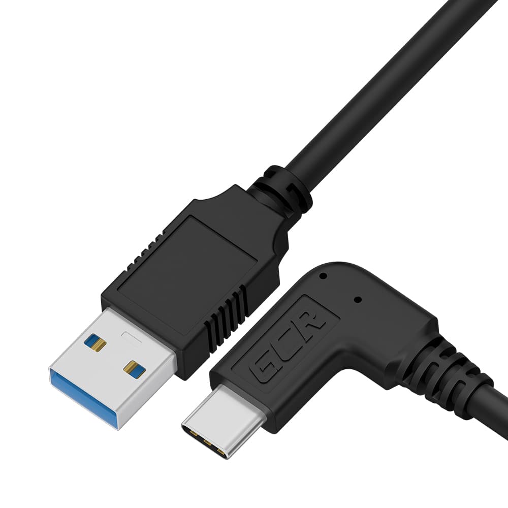 GCR Кабель интерфейсный USB 3.0 (USB 3.2 Gen 1) Type C 1.0m, АМ / CM угловой, медь, 5 Гбит/с, черный, экран