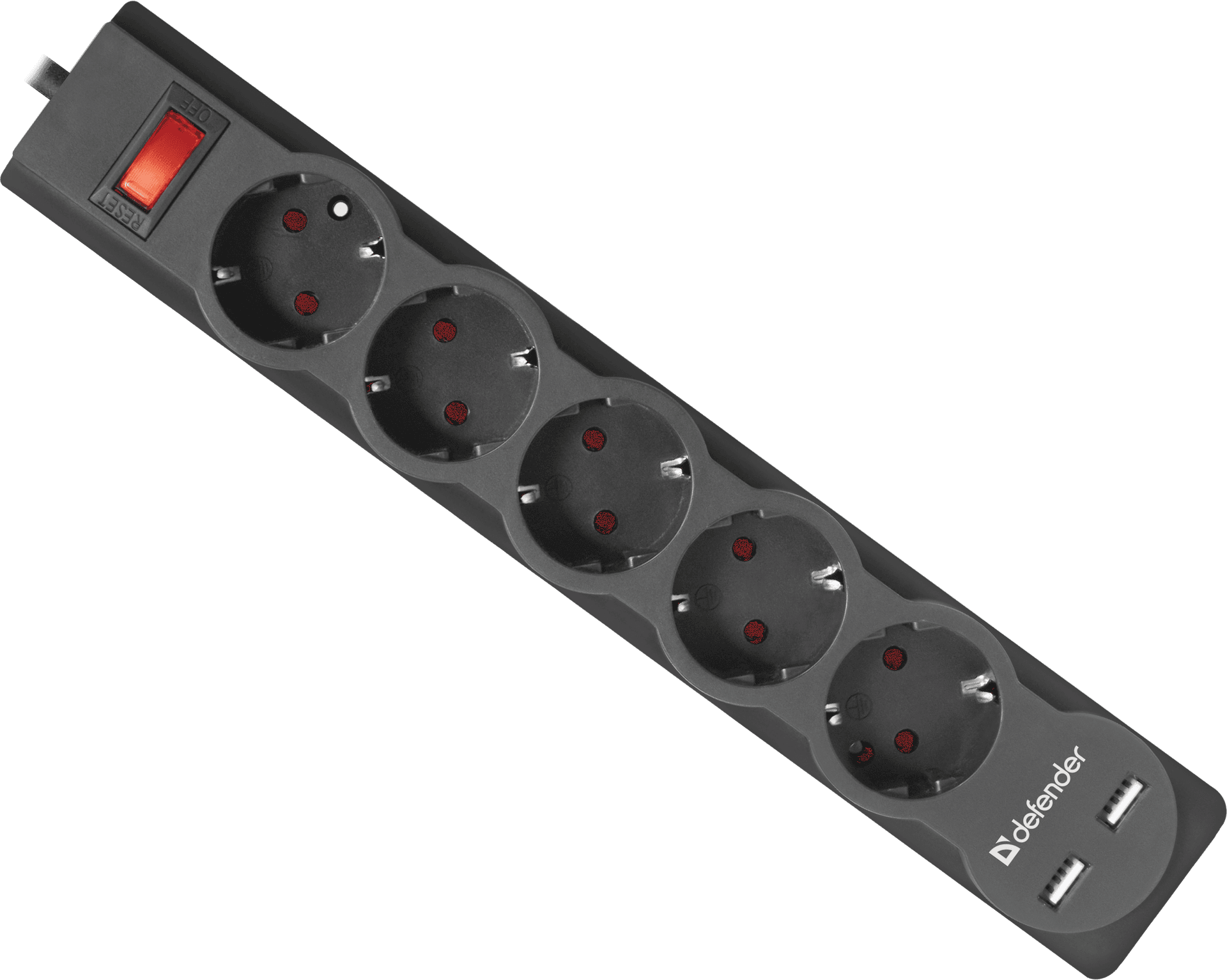 Defender Фильтр DFS 753 3.0 м, 5 розеток, 2xUSB, 2.1A
