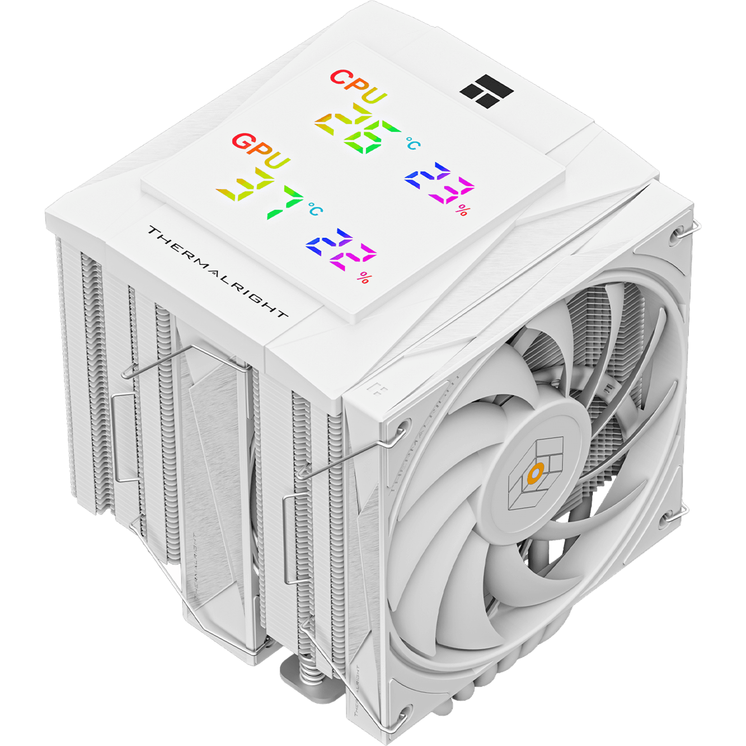 Кулер для процессора/ CPU Cooler Thermalright Royal Knight 120 Digital White (4-pin PWM, LED temp., 162mm, Ni/Cu, 6x6mm, 2x120mm, 80.45CFM/56.36CFM, 29.4dBA/28.4dBA, 2150RPM/1900RPM, S: 1200, 1700, 1851, 115X, 2011, 2066, AM4, AM5, white)