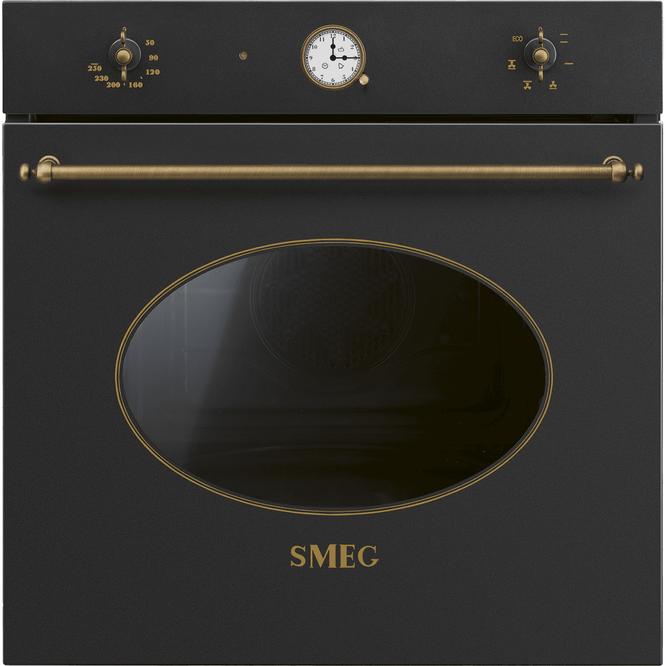 Духовой шкаф Smeg/ Духовой шкаф Smeg, Coloniale, 60 см, 70 л, 50-250 градусов, электромеханическая регулировка температуры, поворотные переключатели, галогеновая подсветка, часы/таймер, 6 функций приготовления, автоматическое отключение, энергоэффективность А, цвет антрацит
