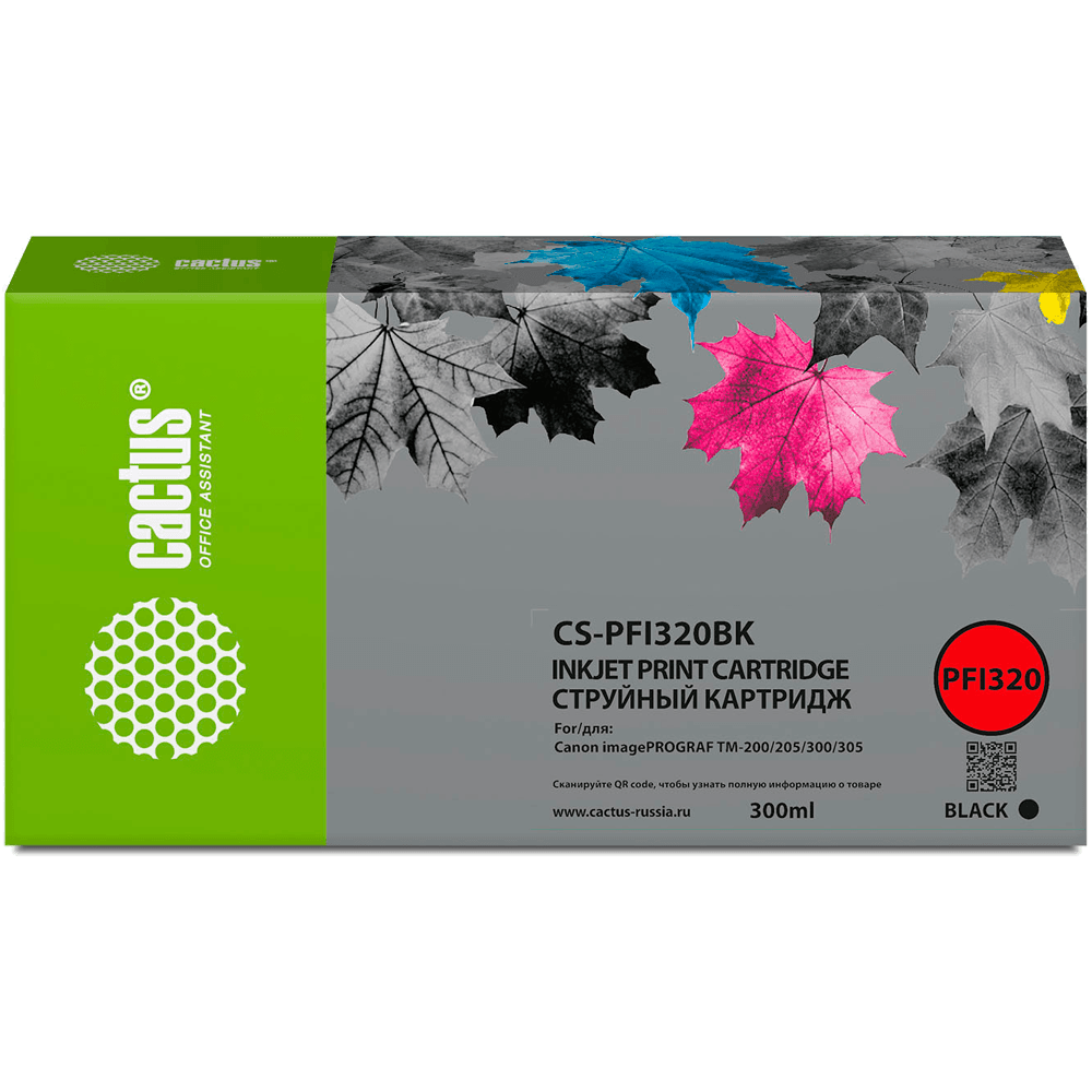 -/ Картридж струйный Cactus CS-PFI320BK черный (300мл) для Canon imagePROGRAF TM-200/TM-200 MFP L24ei/T