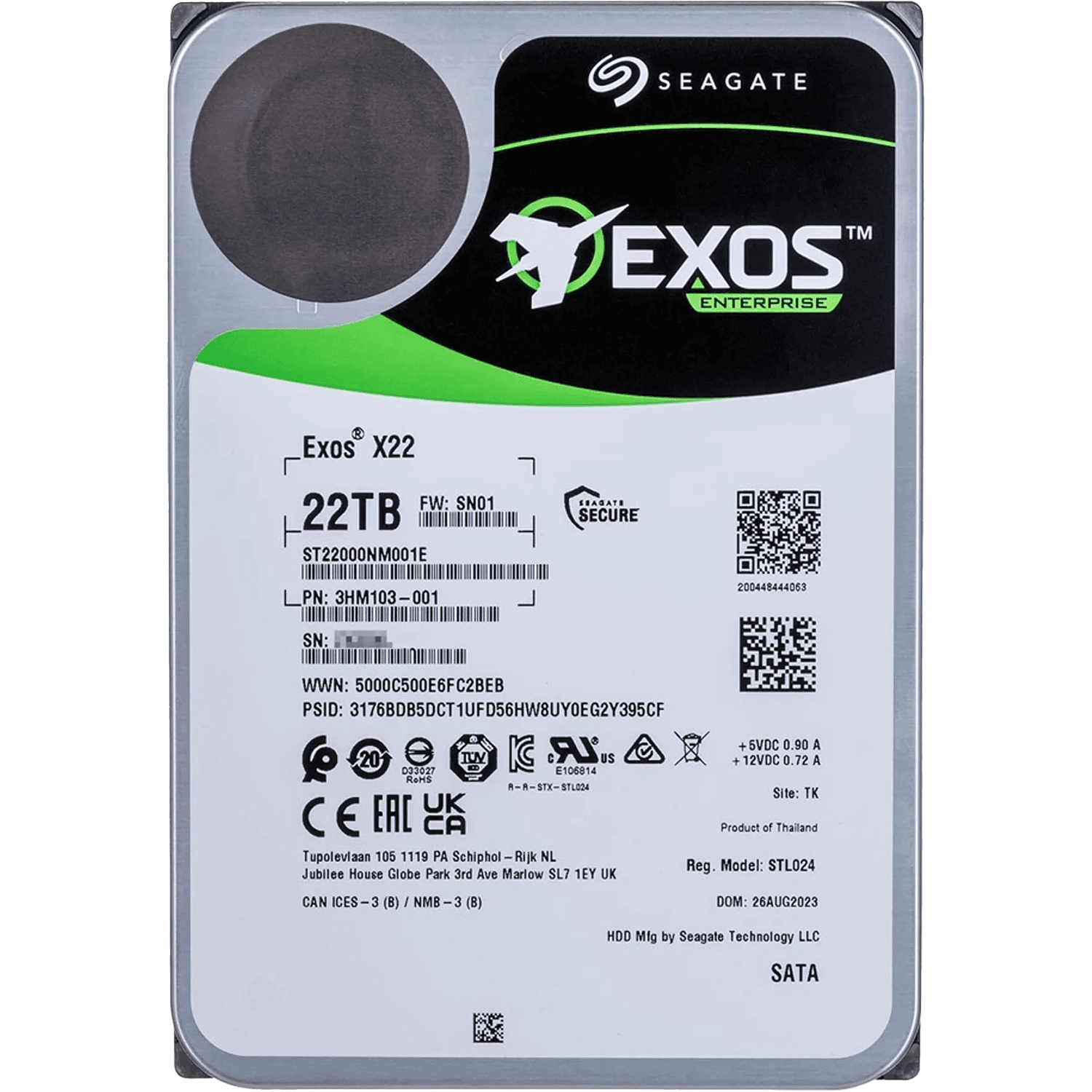 Жесткий диск/ RECERTIFIED HDD Seagate SATA3 22Tb Exos X22 7200 512Mb 1 year warranty (replacement ST20000NM002H, ST20000NM007D, ST18000NM000J, ST18000NM003D, ST16000NM000J, ST16000NM001G) RECERTIFIED