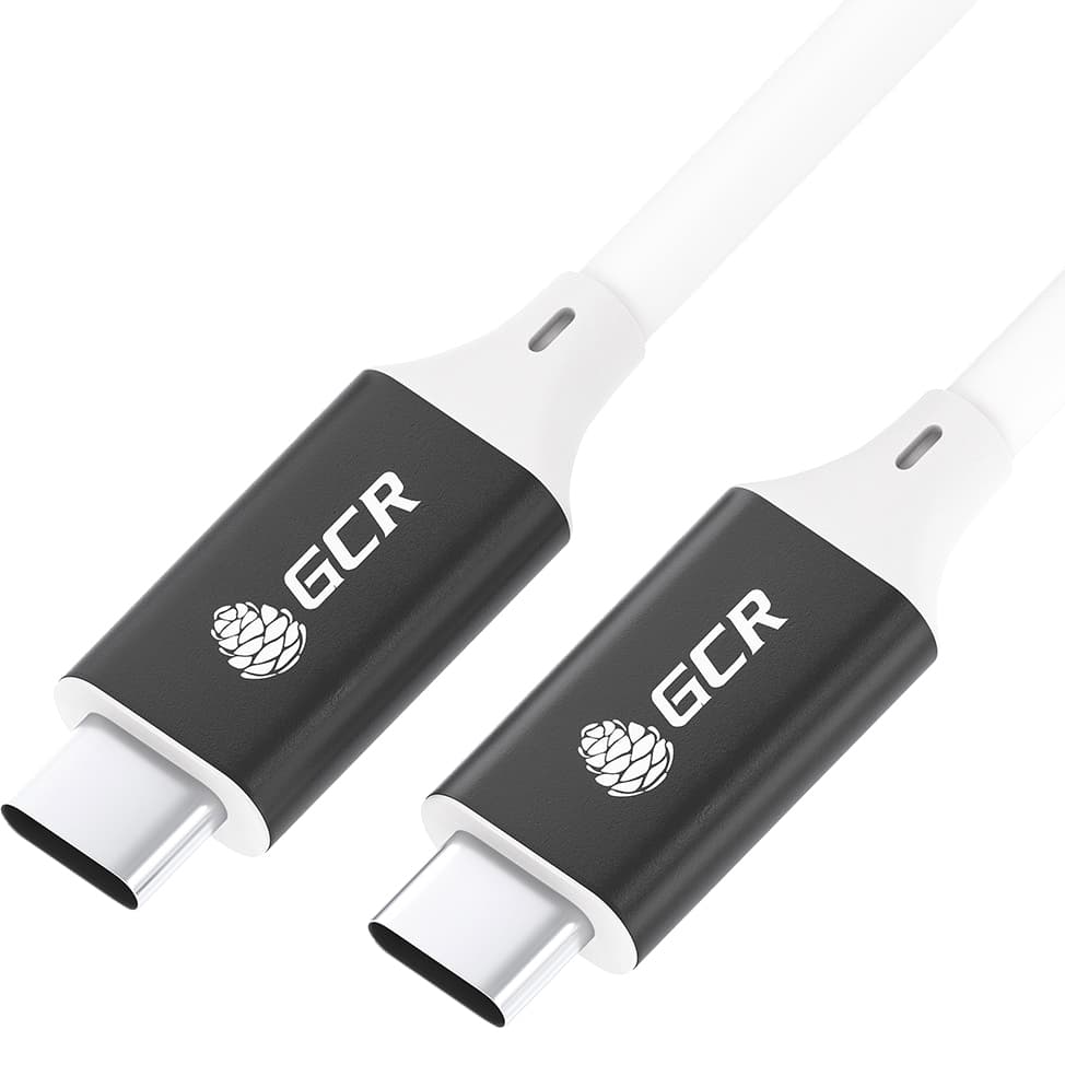 GCR Кабель USB 3.1 (USB 3.2 Gen 2) Type C-С, 1.0m, 100W/20V/5A, M/M, медь, 10 Гбит/с, 4K, белый, AL сase черный, экран, армирование