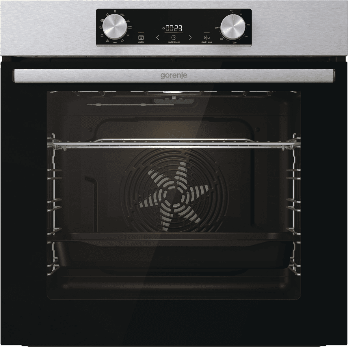 Встраиваемые электрические духовки GORENJE/ Духовой шкаф, Полезный объем: 77 л, Автопрограммы, Стандартный шарнир дверцы, Решетка, Съемные направляющие, Дверца CompactDoor: 2 стекла + 1 термослой, Габаритные размеры (вхшхг): 59,5 × 59,5 × 56,4 см, Вес (брутто/нетто): 31 / 29 кг