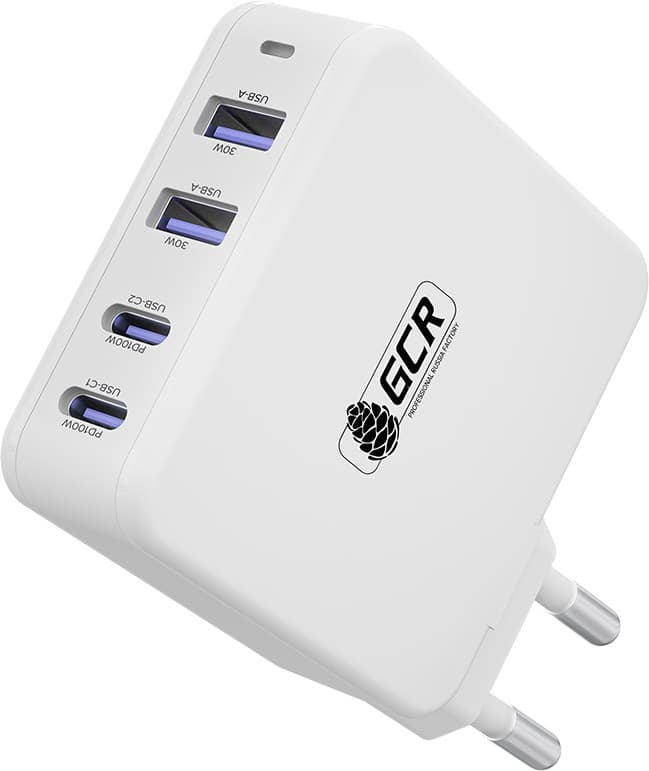 GCR PRO Сетевое зарядное устройство 100W, 2 USB + 2 TypeC, GaN Tech Quick Charger, PD 3.0, белый