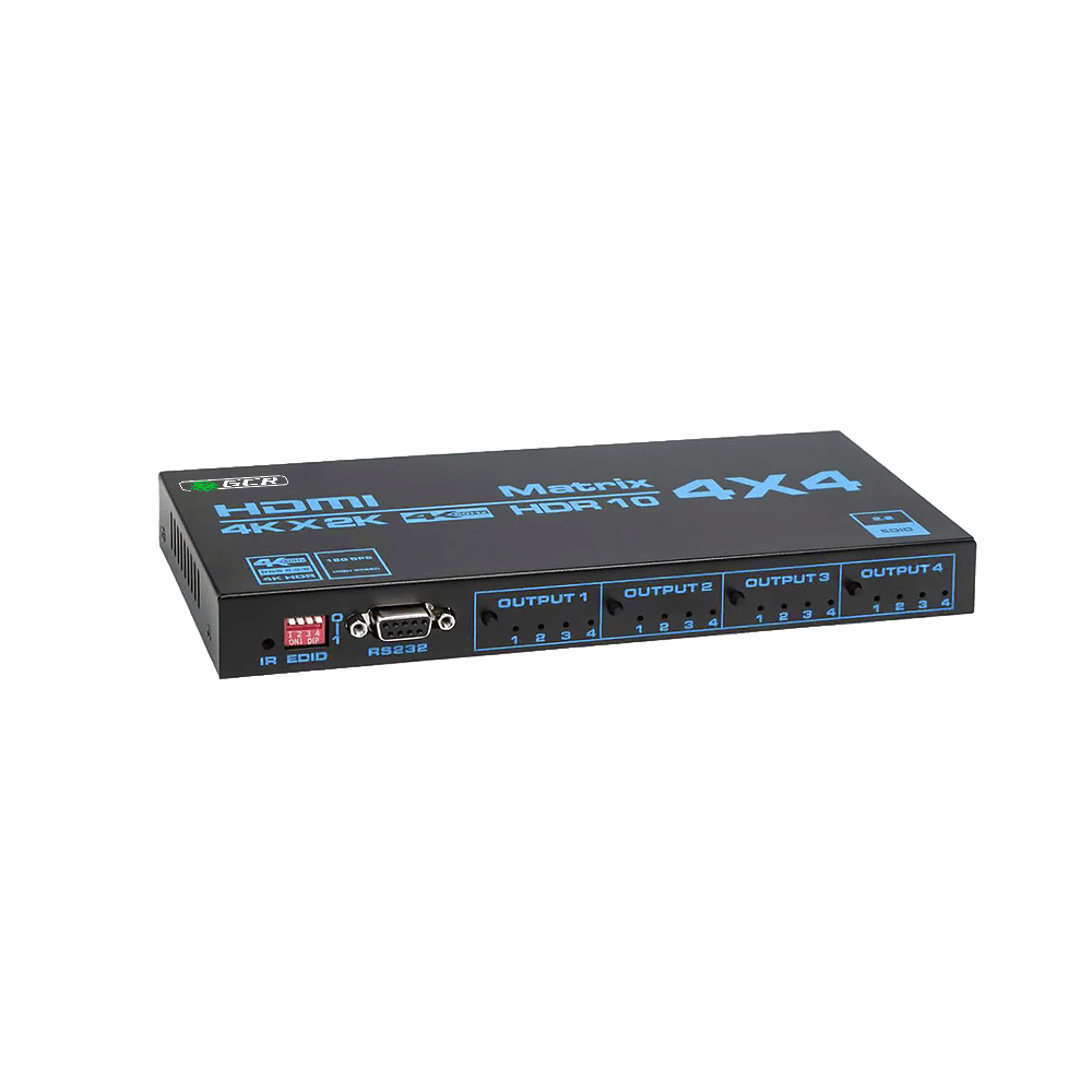 GCR PRO Матричный переключатель HDMI 2.0 4x4, 4 устройства к 4 мониторам, поддержка 4K60Hz, 4:4:4, HDCP 2.2, 18G, IR, RS-232