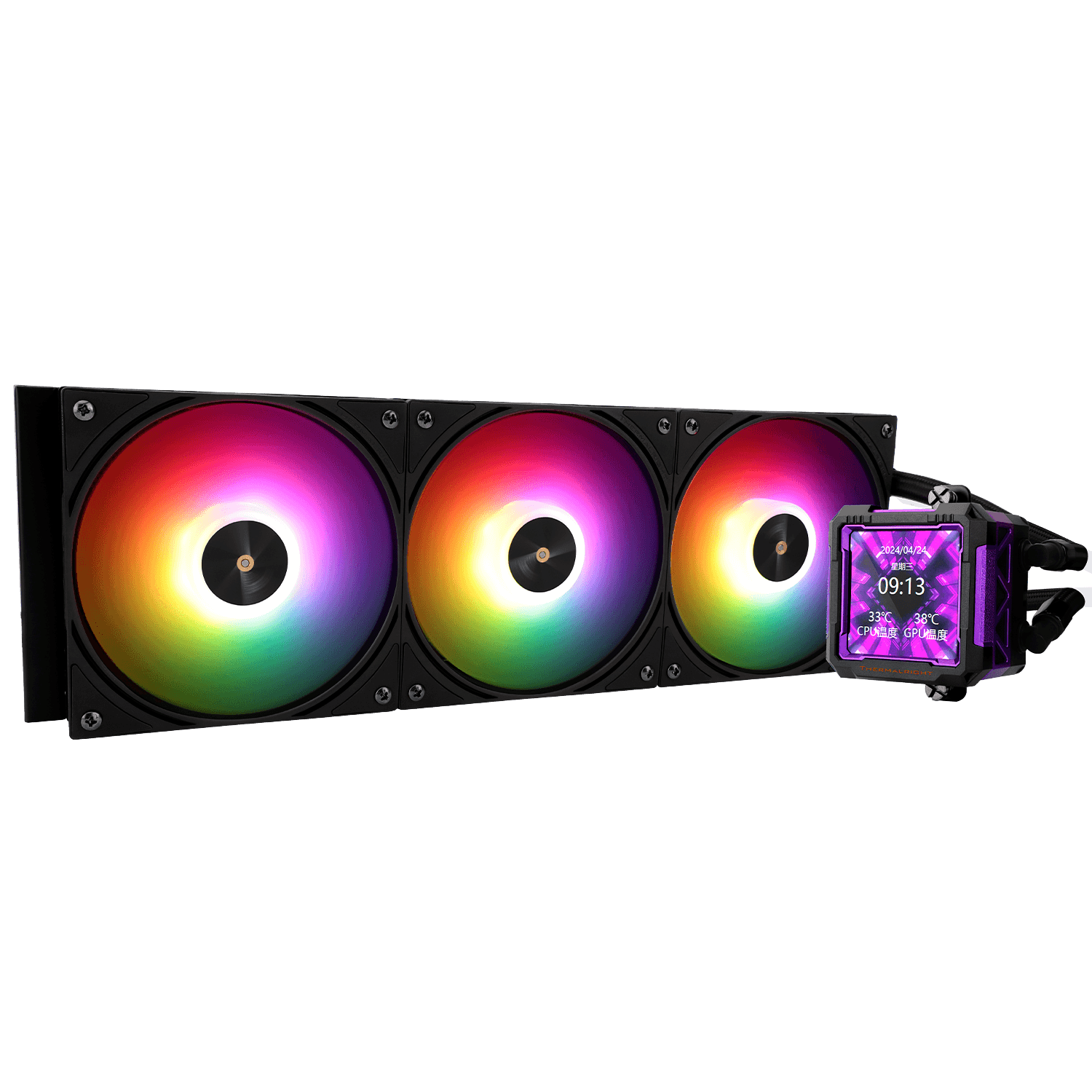 Водяное охлаждение для процессора/ Water Cooling System Thermalright Frozen Warframe Pro 360 Black Argb (360mm, Black, ARGB/ Fans: 3x120mm, 70.84CFM, 29.8dBA, 2000RPM/ Pump height 60mm, 23dBA, 3000RPM, Rad thickness 27mm/ S: 1200, 1700, 1851, 2011, 2066, 115X, AM4, AM5)