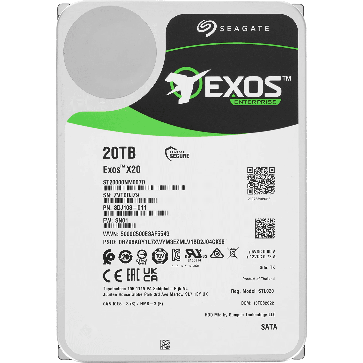 Модуль памяти/ HDD Seagate SATA3 20Tb Exos X20 7200 256Mb OFFICIAL RECERTIFIED 1 year warranty (replacement MG10ACA20TE, WUH722020CLE6L4)