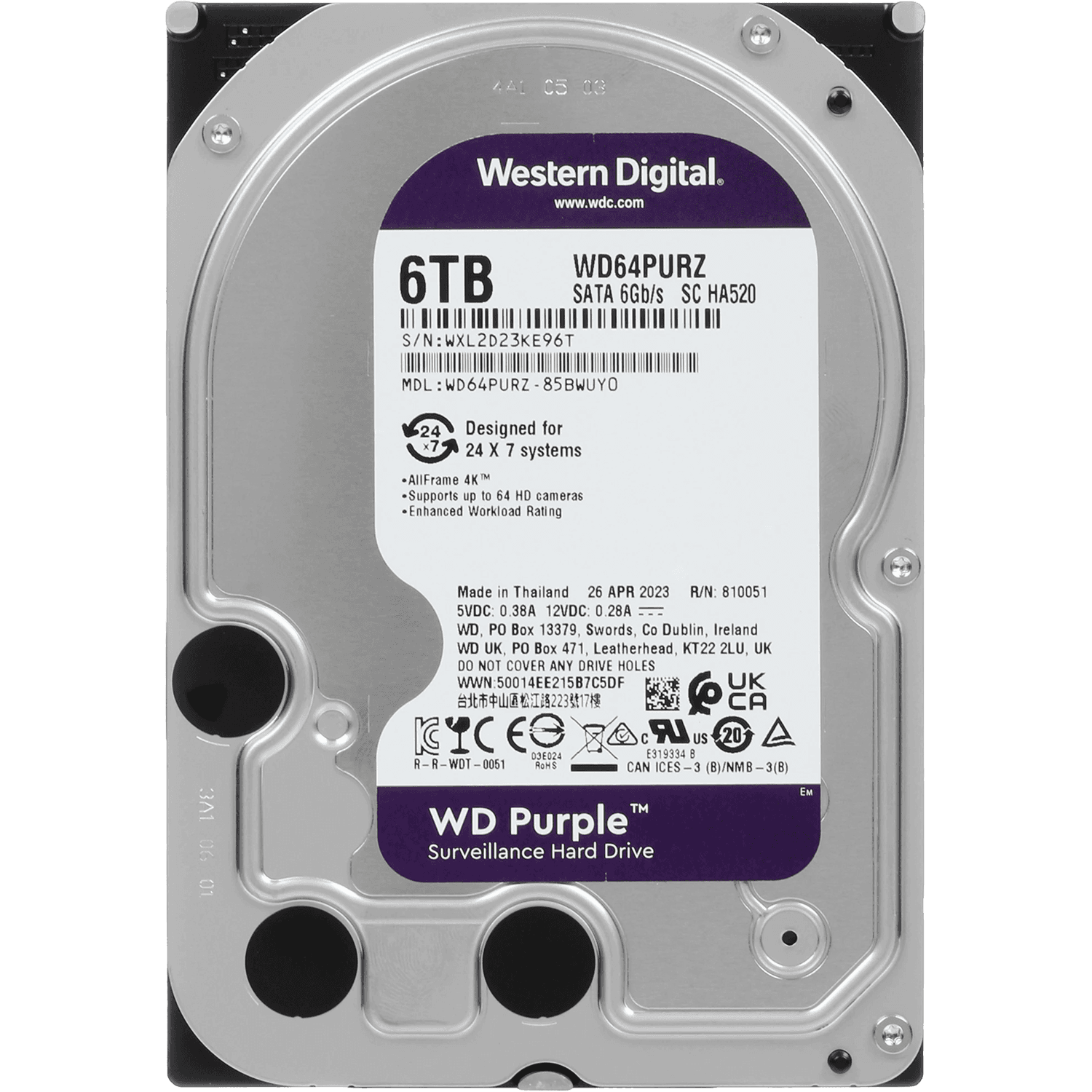 Жесткий диск/ HDD WD SATA3 6TB Purple Surveillancer 5400 RPM 256Mb 1 year warranty