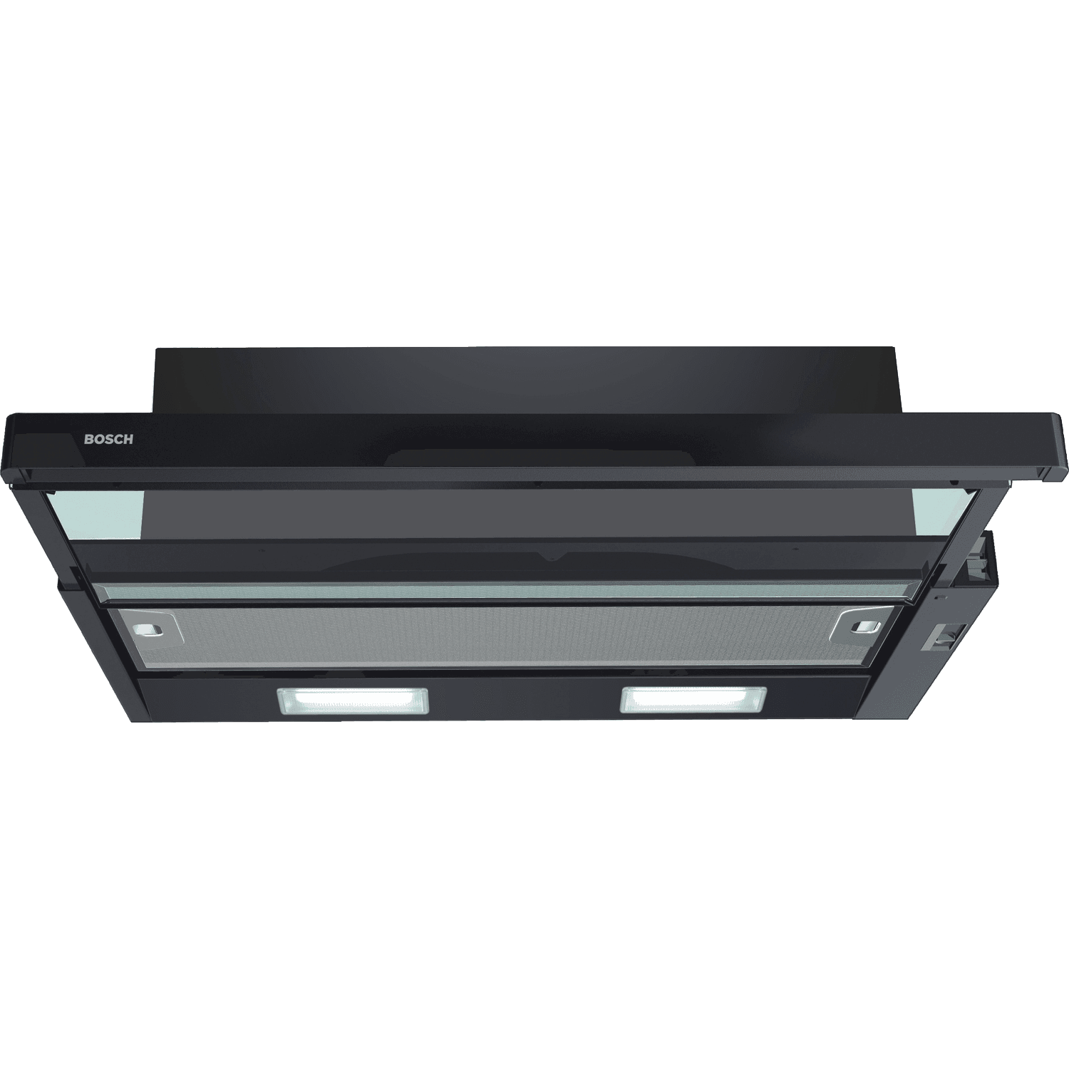 Встраивамая вытяжка Bosch Serie 2 DFT63CA60Q с выдвижным экраном, 60 см, черный, производительность до 300 м3/ч, режим отвода/циркуляции, 3 ступени мощности, кулисные переключатели, LED-освещение