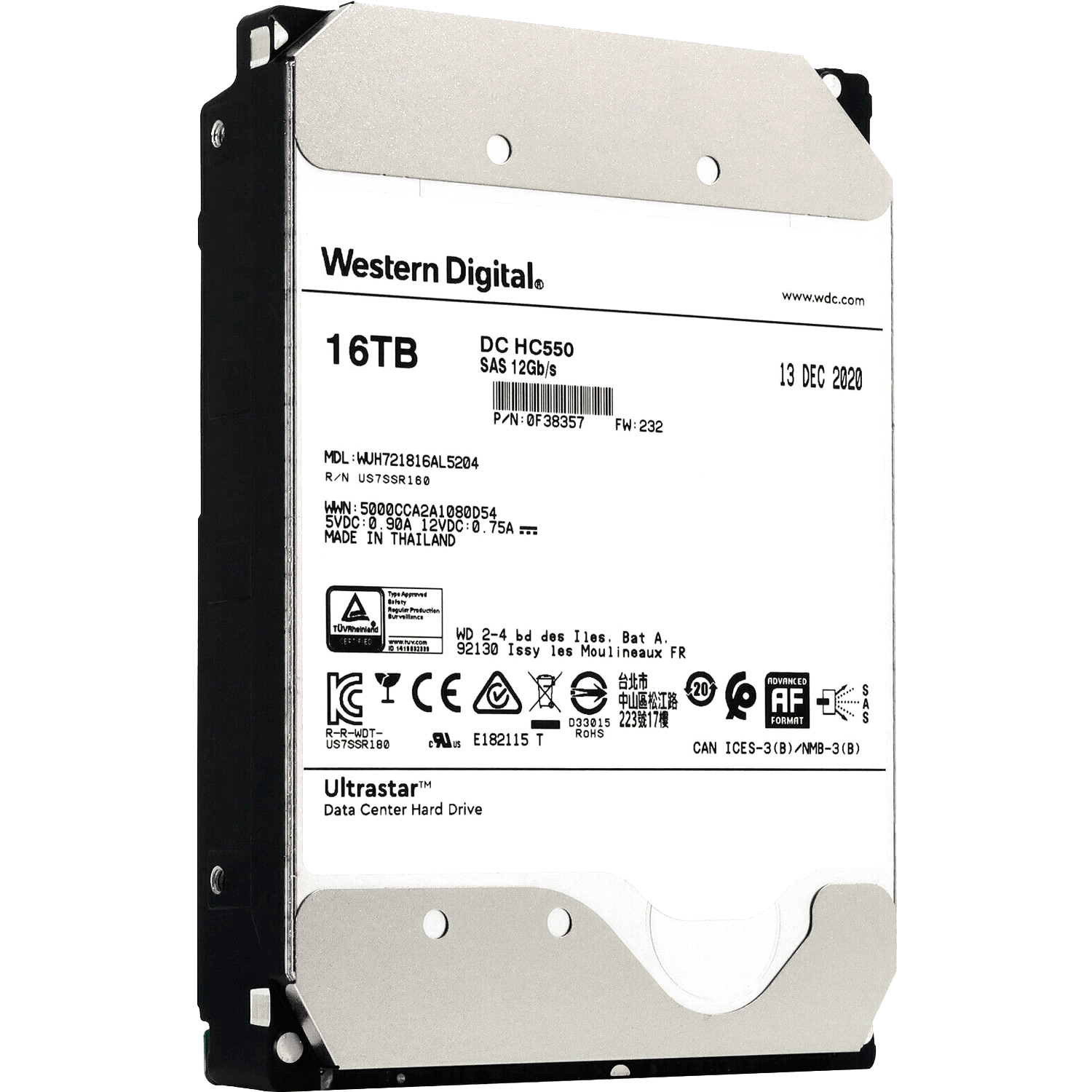 Жесткий диск/ HDD WD SAS Server 16Tb Ultrastar DC HC550 7200 12Gb/s 512MB 1 year warranty