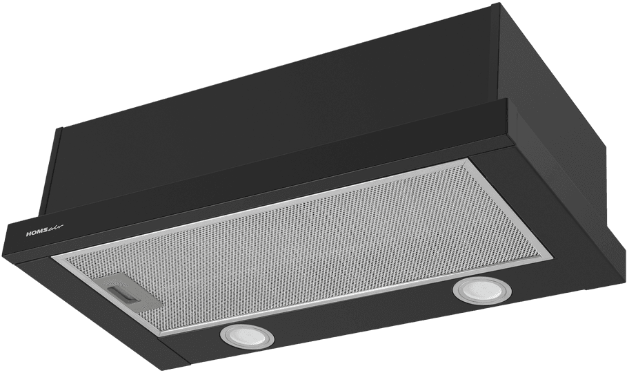 ВЫТЯЖКА HOMSair Flat 50 Black/ встраиваемая, кнопочное управление, 2 скорости, 520 м3/ч, до 20 м2, 45 дБ, угольный фильтр CF110 - 1 шт, ШхВхД: 500х176х280 мм, черный цвет