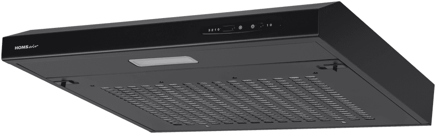 Вытяжка HOMSair HORIZONTAL 60 Black/ подвесная, ползунковое управление, 3 скорости, 420 м3/ч, до 12 м2, 45 дБ, светодиодное LED-освещение, угольный фильтр CF152 (H) 1 шт, ШхДхВ: 600х465х80 мм, черный