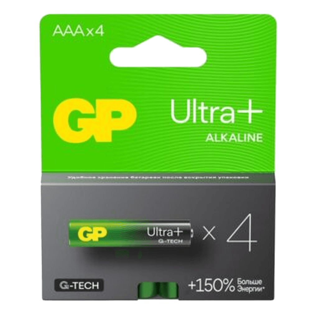 Алкалиновые батарейки c технологией G-tech GP Ultra Plus Alkaline 24А AАA - 4 шт. на блистере