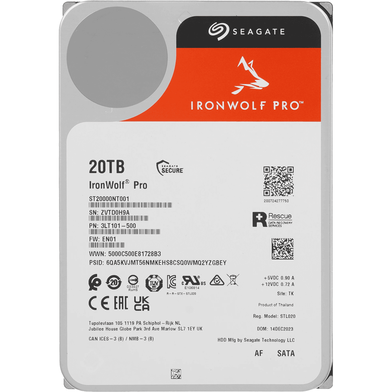 Жесткий диск/ HDD Seagate SATA 20Tb IronWolf Pro NAS 6Gb/s 7200 256Mb 1 year warranty (replacement WD201KFGX, WD202KFGX)