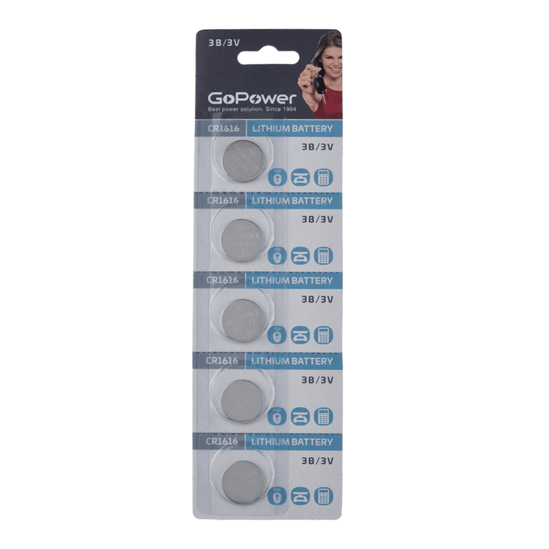 Батарейка CR1616/ Батарейка GoPower CR1616 BL5 Lithium 3V (5/100/2000) (5 шт.)