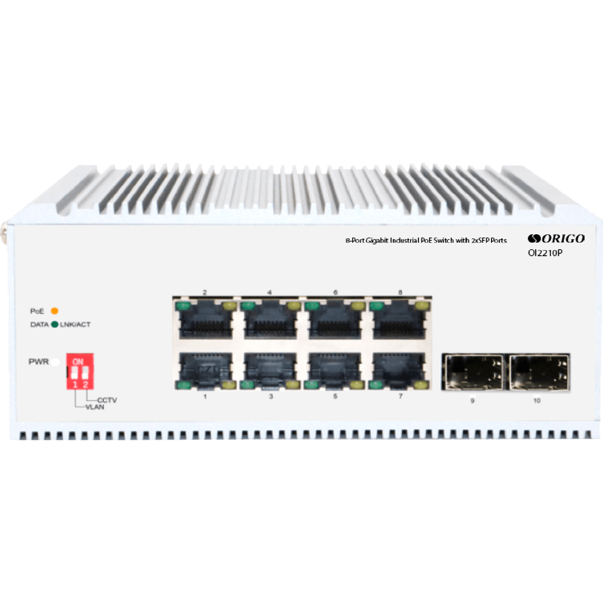 Коммутатор/ Unmanaged Industrial Switch 8x1000Base-T PoE, 2x1000Base-X SFP, PoE Budget 185W, Surge 4KV, -40 to 75°C