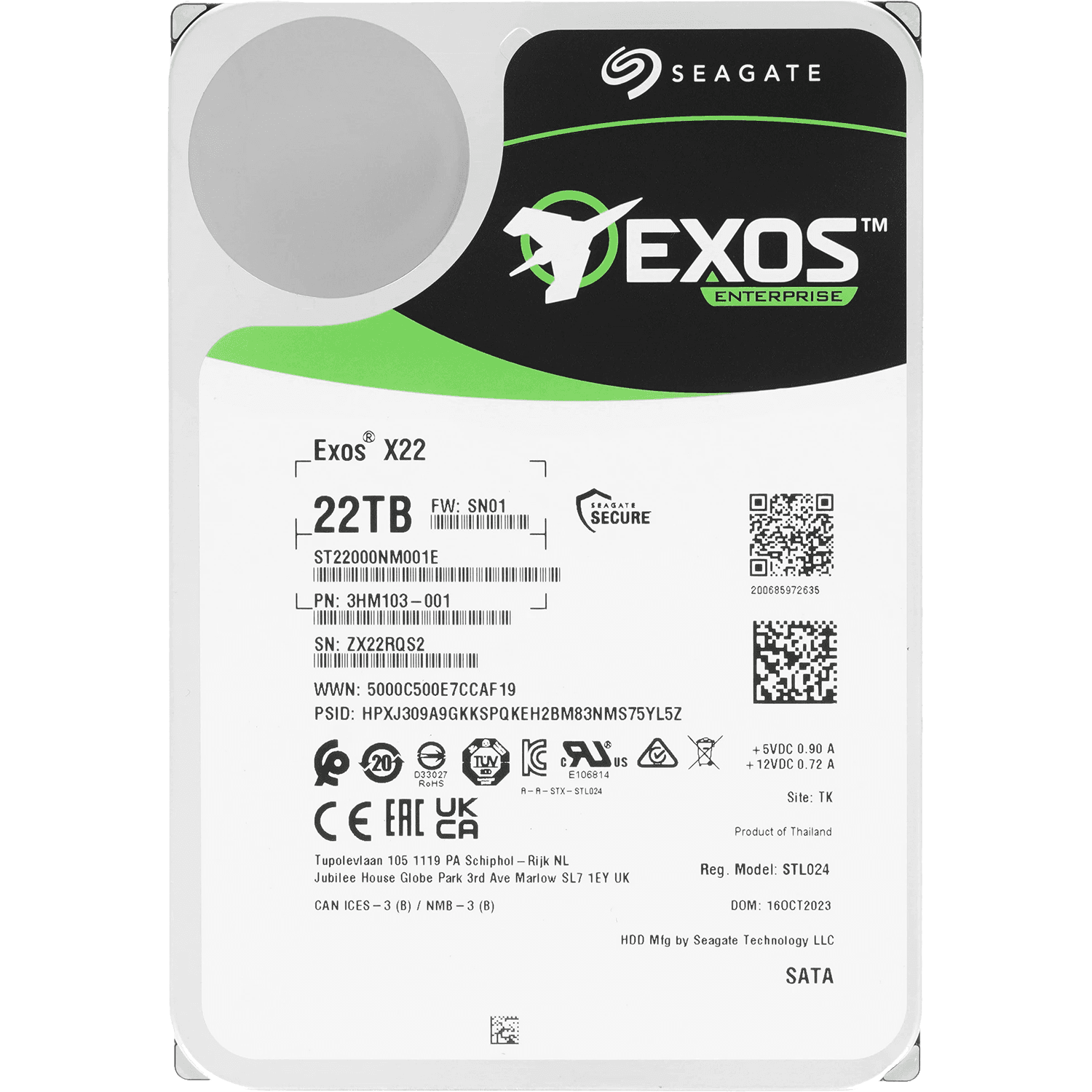 Жесткий диск/ HDD Seagate SATA3 22Tb Exos X22 7200 512Mb OFFICIAL RECERTIFIED 1 year warranty (replacement WD221KRYZ)