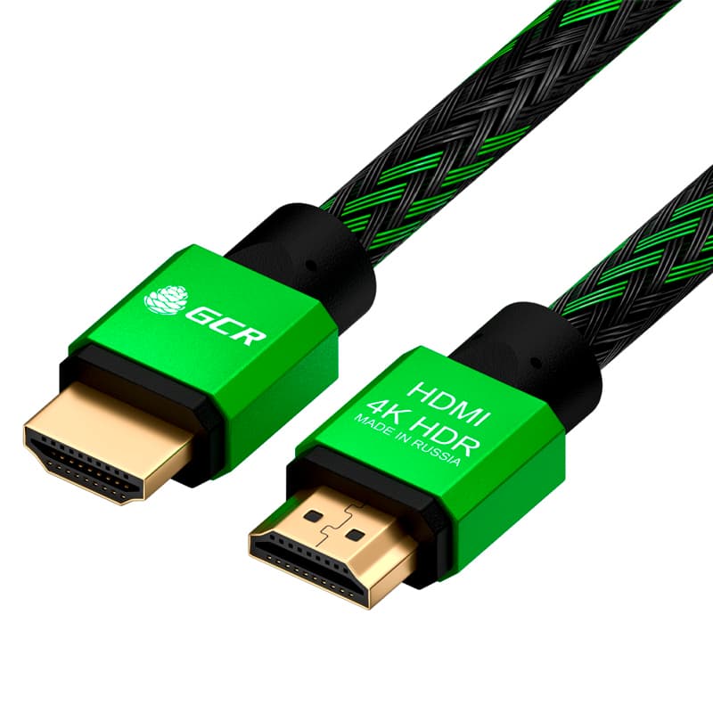 GCR PRO Кабель PROF 3.0m HDMI 2.0, BICOLOR в оплетке нейлон, AL корпус зеленый, медь, HDR 4:4:4, UHD 4K60Hz/5K30Hz, 3D, AUDIO, 18.0Гбит/с, 28AWG
