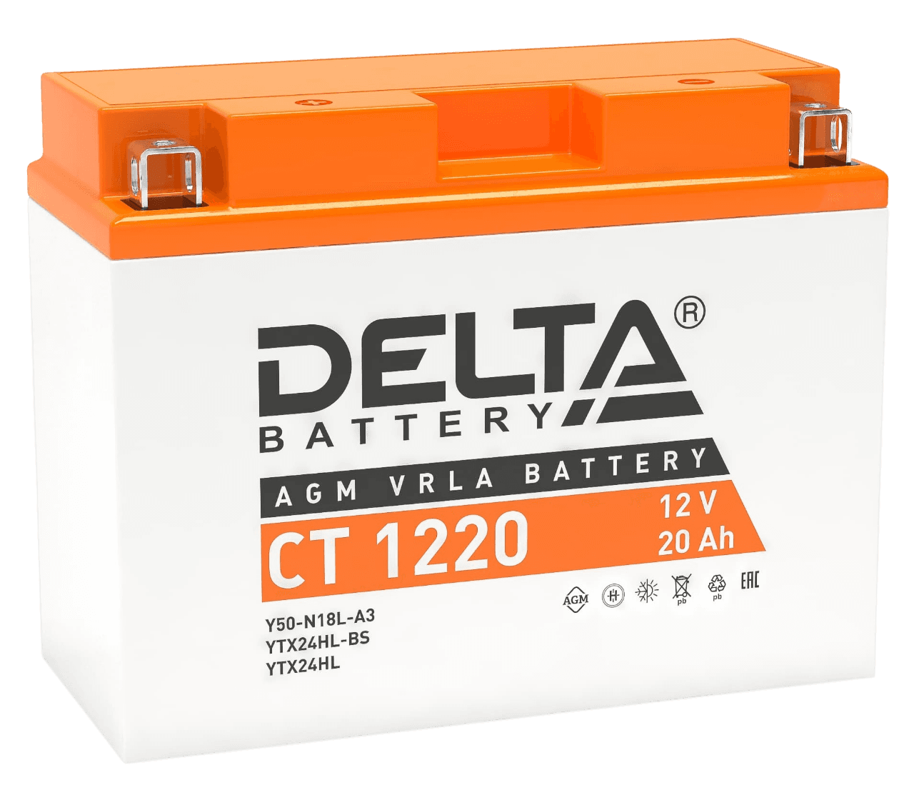 Аккумуляторная батарея Delta CT 1220 12В/20А·ч, клемма Болт + гайка Ø 6 мм (204х91х159мм (164мм), 5,8кг, Срок службы 5 лет