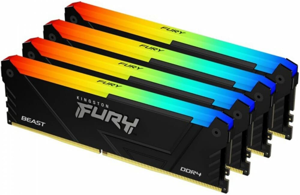 Память оперативная/ Kingston 64GB 3200MT/s DDR4 CL16 DIMM (Kit of 4) 1Gx8 FURY Beast RGB